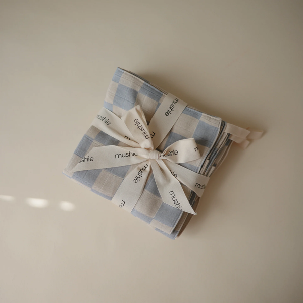 Débarbouillettes mousseline - Paquet de 5 - Blue check combo