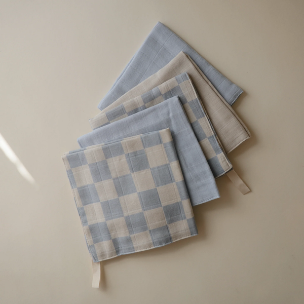 Débarbouillettes mousseline - Paquet de 5 - Blue check combo
