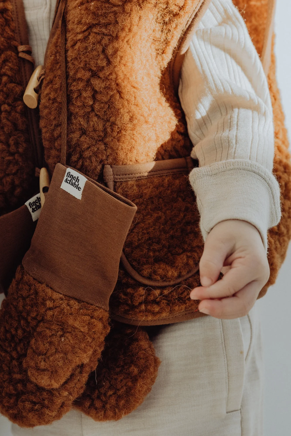 Wool Sherpa Mittens - Chestnut