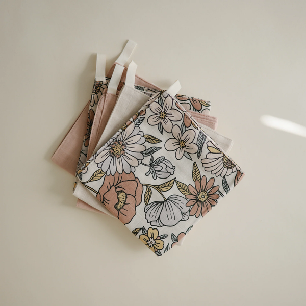 Débarbouillettes mousseline - Paquet de 5 - Retro flowers