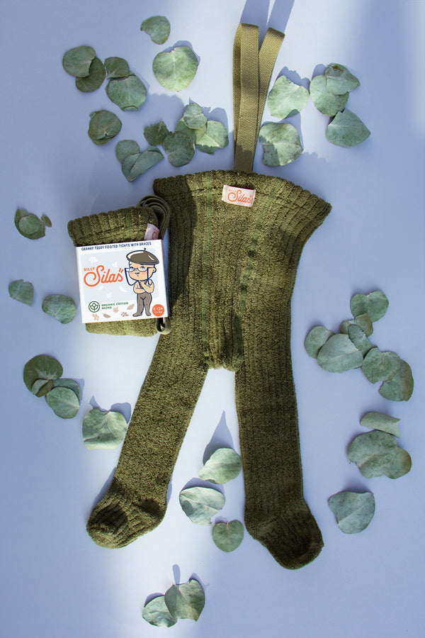 Granny teddy footed tights - Olive