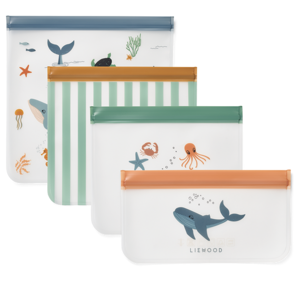 Ensemble de 4 sacs de rangement/collation étanches - Créatures de la mer