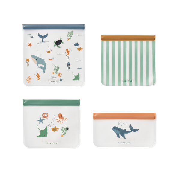Ensemble de 4 sacs de rangement/collation étanches - Créatures de la mer