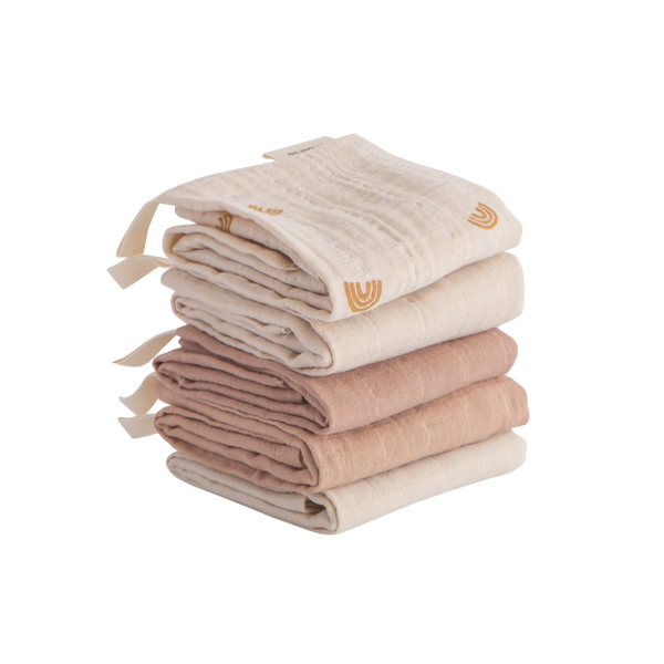 Débarbouillettes mousseline - Paquet de 5 - Arcs-en-ciel