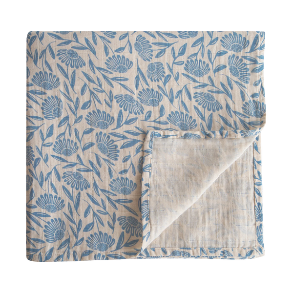 Muslin swaddle - Blue flowers