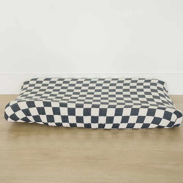 Charcoal checkered changing pad cover