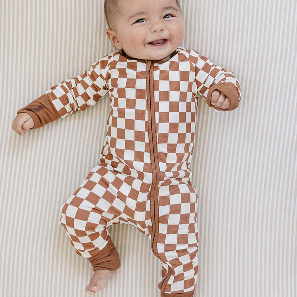 Pyjama en bambou - Pieds repliables - Rust checkered