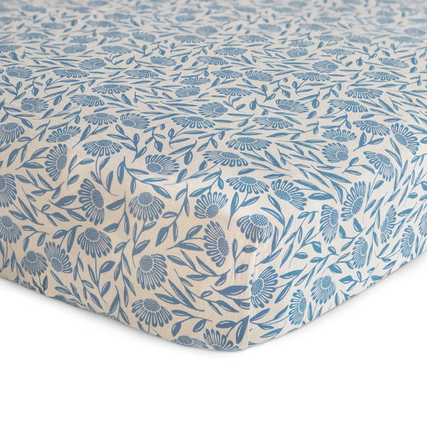 Drap mousseline - Fleurs bleues