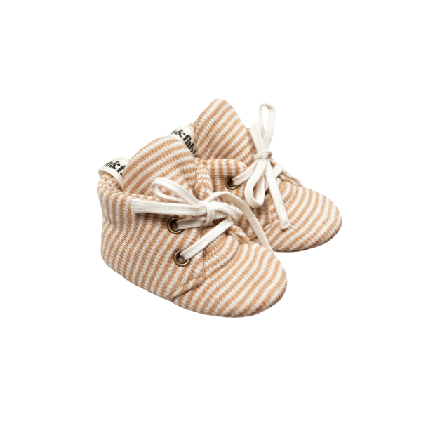 Wool Rib Baby Booties - Fawn Stripe