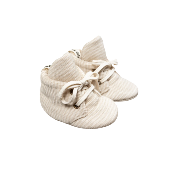 Wool Rib Baby Booties - Fawn Stripe