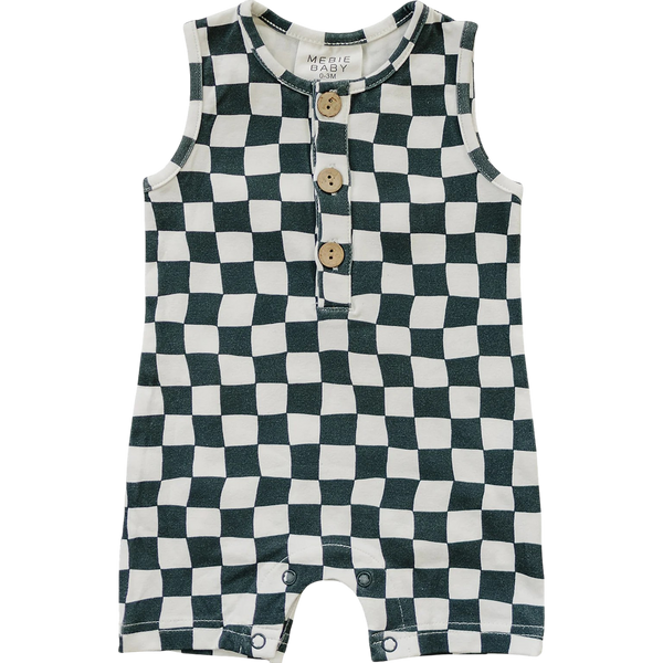 Charcoal wavy checkered short romper