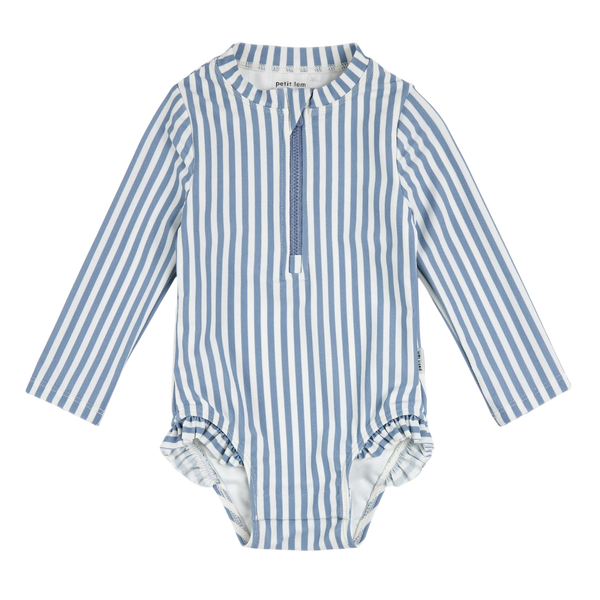 Maillot de bain manches longues - Rayures bleu