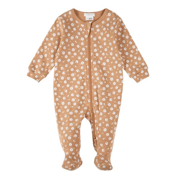 Floral Print on Rosy Mango Ribbed Sleeper