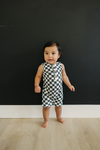 Charcoal wavy checkered short romper