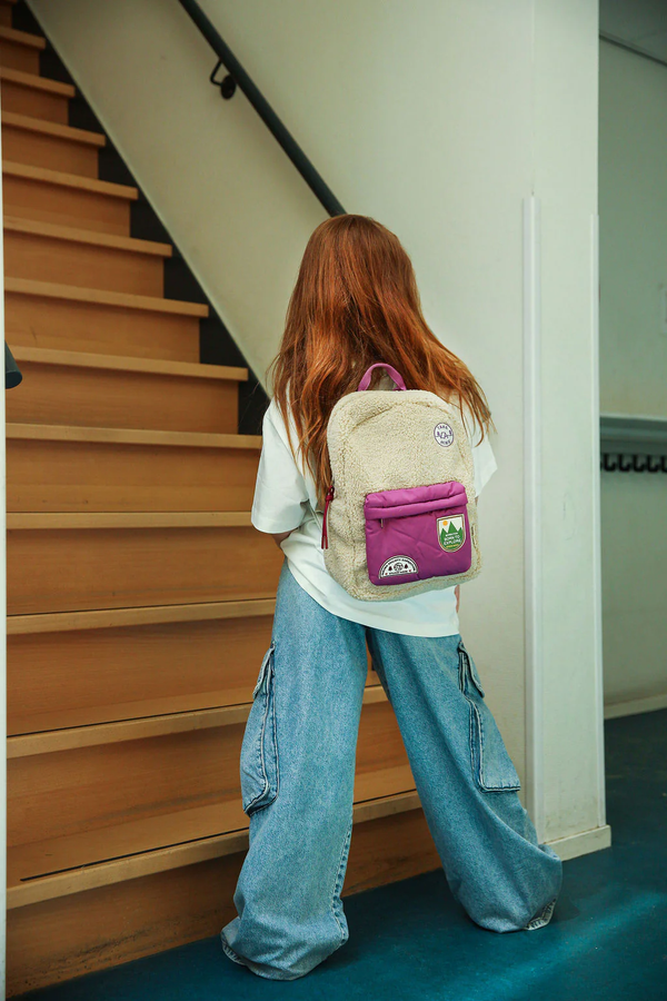 Ecru/Purple Teddy Midi Backpack