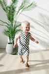 Charcoal wavy checkered short romper