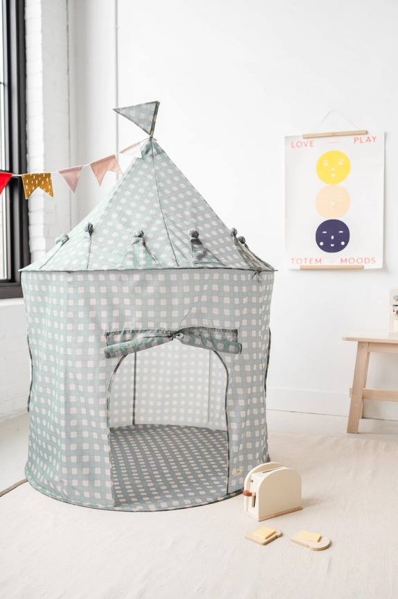 Beige gingham Recycled Fabric Play Tent