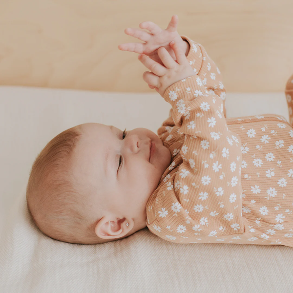 Floral Print on Rosy Mango Ribbed Sleeper