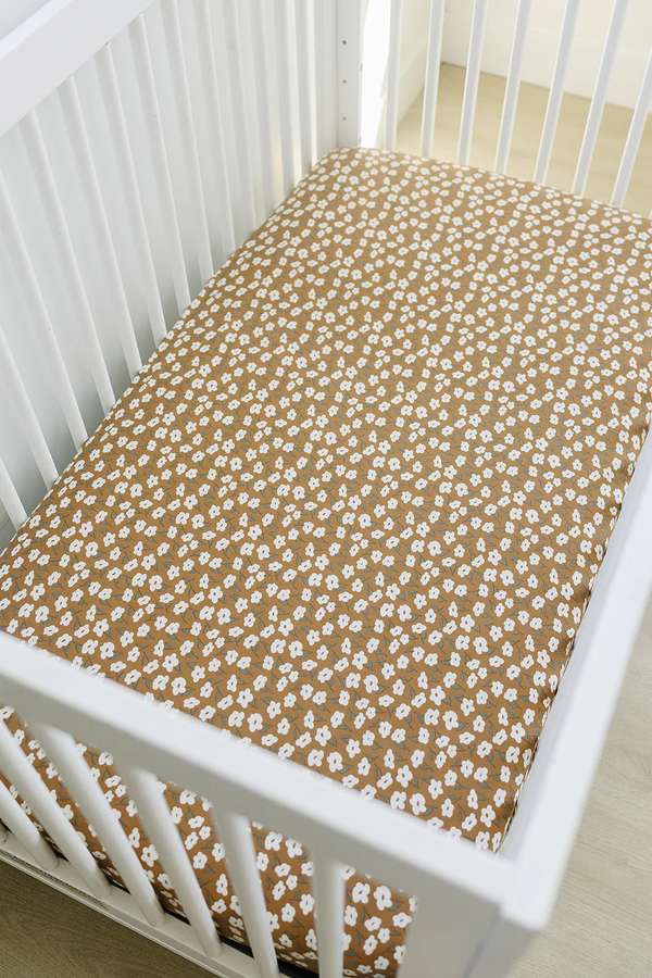 Stretch crib sheet - Mustard floral