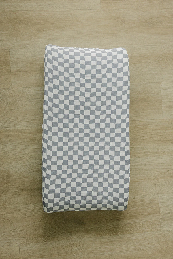 Housse matelas à langer - Dusty blue checkered