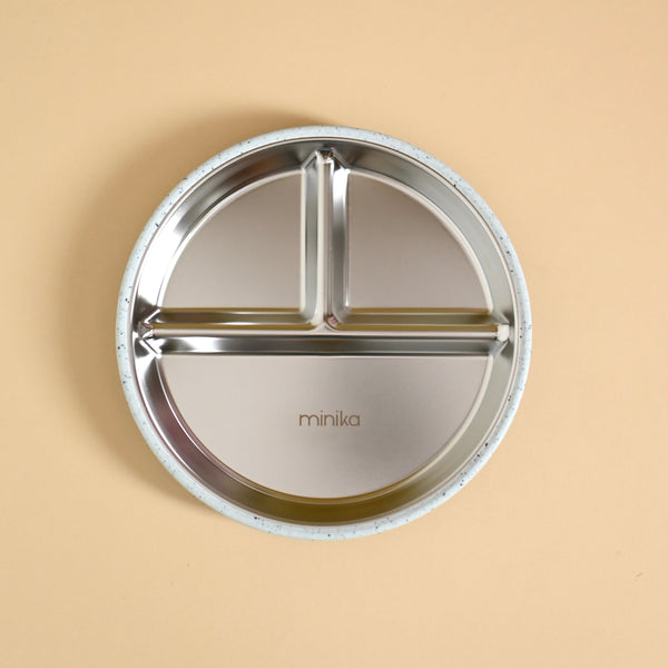 Assiette à compartiments en acier avec succion en silicone