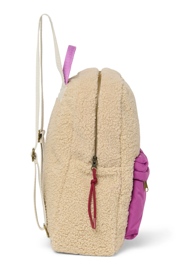 Ecru/Purple Teddy Midi Backpack