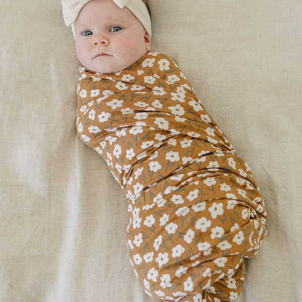 Swaddle blanket - Mustard floral