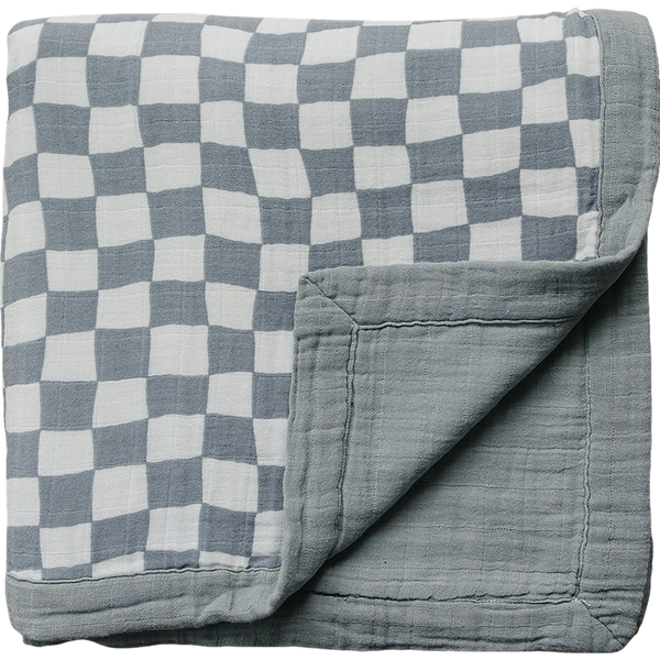 Courtepointe - Dusty blue checkered