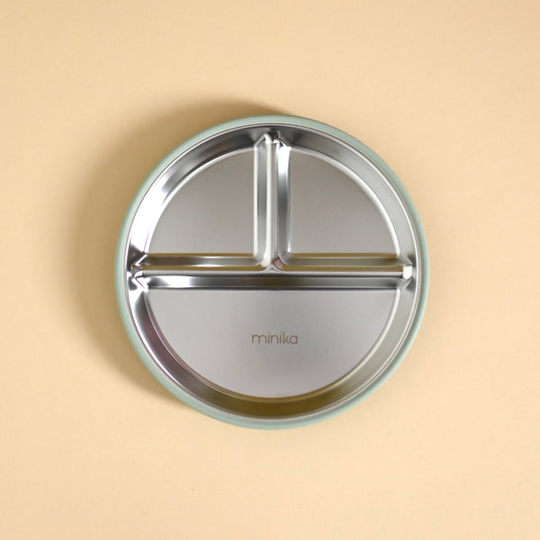 Assiette à compartiments en acier avec succion en silicone