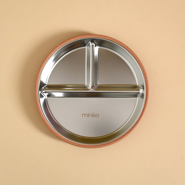 Assiette à compartiments en acier avec succion en silicone