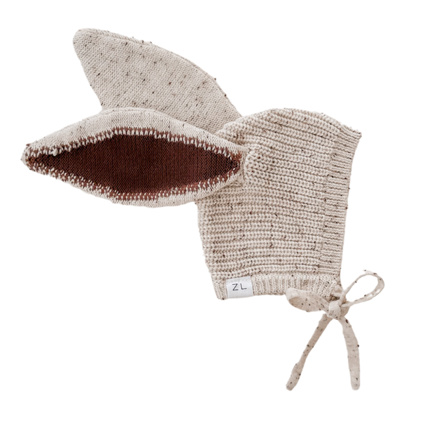 Bonnet de tricot lapin - Cocoa fleck (3-6M)