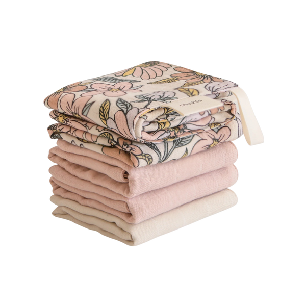 Muslin Cotton Washcloth 5-Pack - Retro flowers