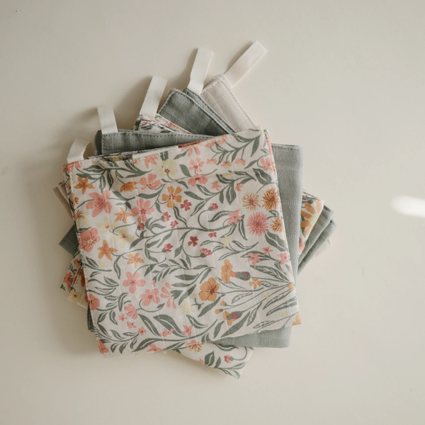 Muslin Cotton Washcloth 5-Pack - Pastel bloom