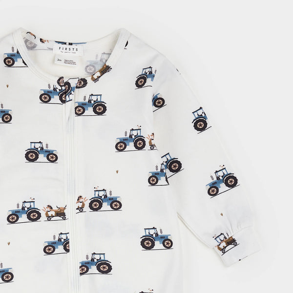 Dormeuse convertible LunaKnit blanc cassé à imprimé tracteurs