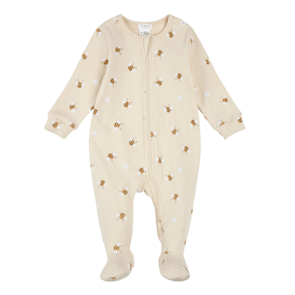 Bees Print on Ivory Ribbed Sleeper