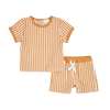 Tan Stripe Terry Short Set