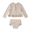 Ensemble maillot dermoprotecteur à manches longues en seersucker à rayures taupe