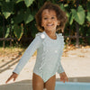 Maillot de bain une-pièce à manches longues bleu poudre à imprimé fleurs rétro