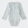 Maillot de bain une-pièce à manches longues bleu poudre à imprimé fleurs rétro
