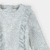 Maillot de bain une-pièce à manches longues bleu poudre à imprimé fleurs rétro