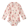 Maillot de bain une-pièce à manches longues rose pâle à imprimé fraises