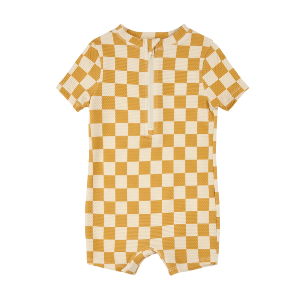 Orange Checkerboard Swim Romper