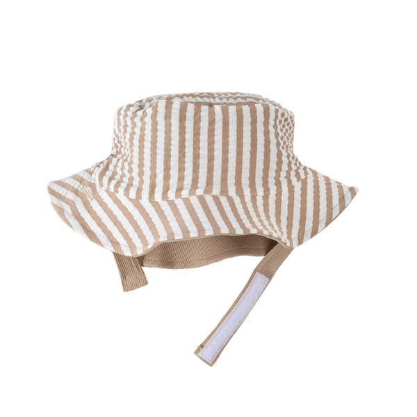 Chapeau de soleil réversible en seersucker à rayures taupe