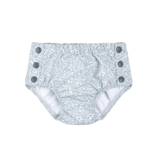 Vintage Flowers Print on Powder Blue Swim Diaper