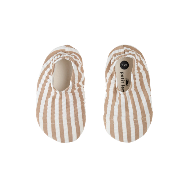Taupe Stripe Seersucker Swim Slippers
