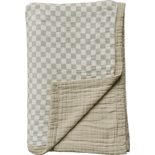 Taupe checkered twin muslin quilt