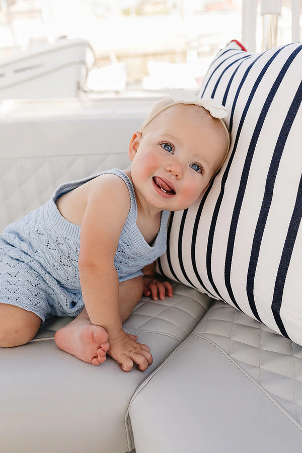 Blue knit tank romper