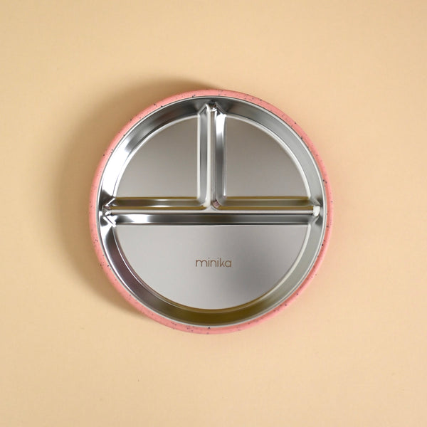 Assiette à compartiments en acier avec succion en silicone