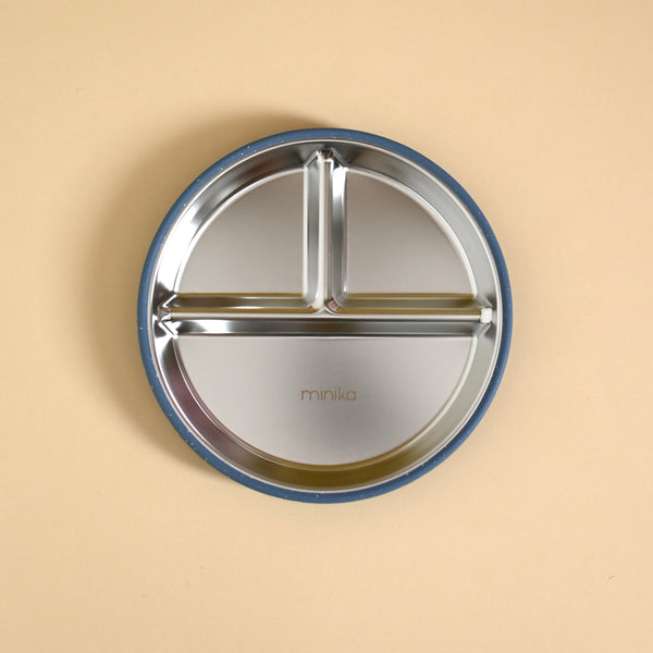 Assiette à compartiments en acier avec succion en silicone