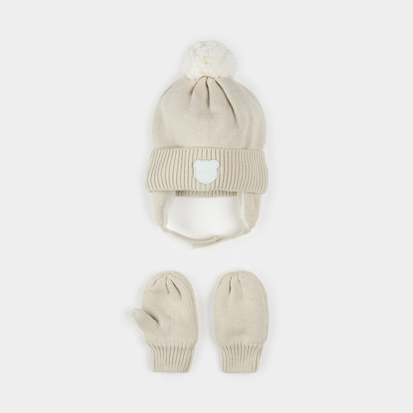 Tuque et mitaines d'hiver taupe clair